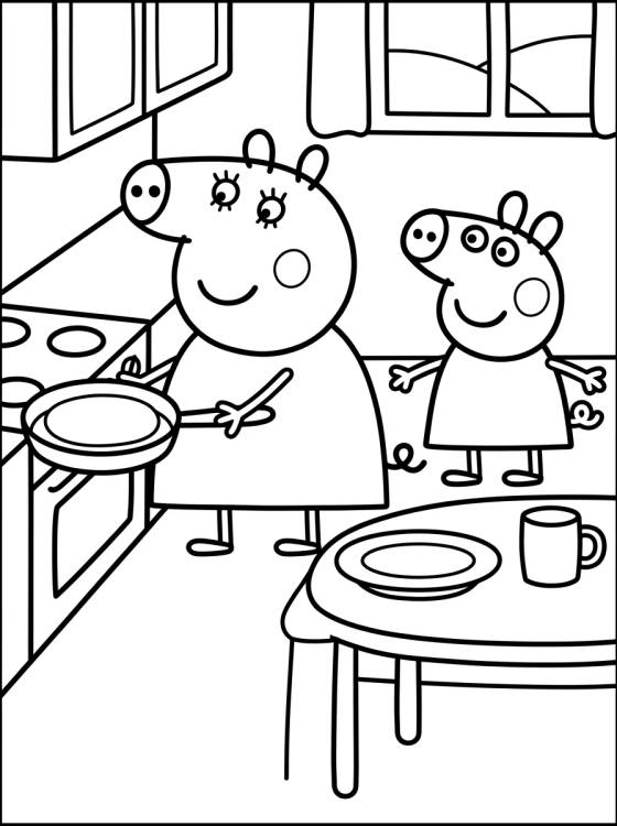Desenho de Pig Family Kitchen para colorir e imprimir grátis