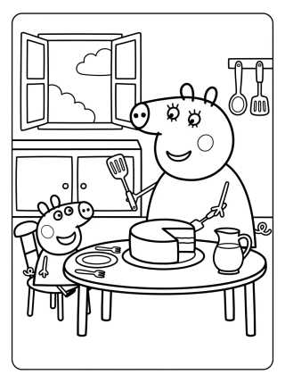 Desenho de The Pig Family Kitchen para colorir e imprimir grátis