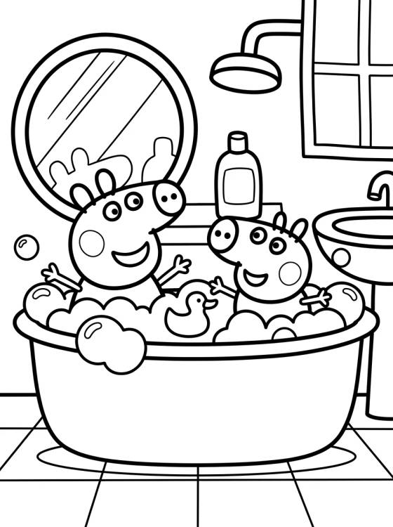 Desenho de Bath Time at Peppa's House para colorir e imprimir grátis