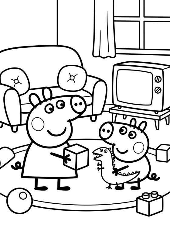 Desenho de Peppa and George Playing in the Living Room para colorir e imprimir grátis