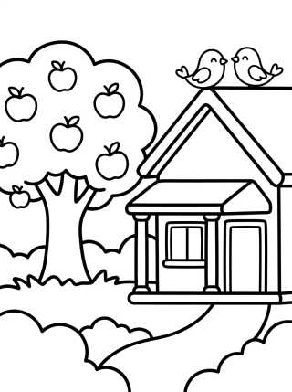 Desenho de Cottage with Apple Tree para colorir e imprimir grátis