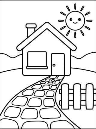 Desenho de Cottage with a Picket Fence para colorir e imprimir grátis