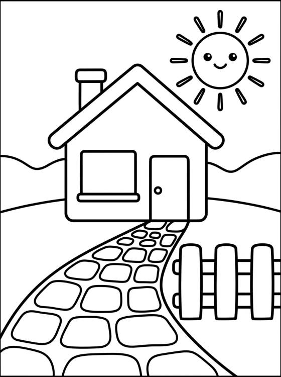 Desenho de Cottage with a Picket Fence para colorir e imprimir grátis