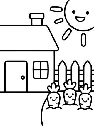Desenho de Cottage with Fence and Vegetable Garden para colorir e imprimir grátis
