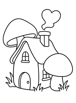 Desenho de Cozy Cottage with Chimney and Mushrooms para colorir e imprimir grátis