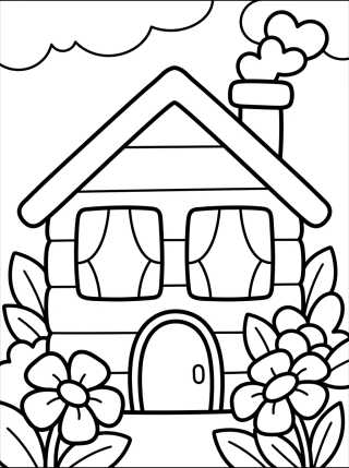 Desenho de Country Cottage with Chimney and Flowers para colorir e imprimir grátis