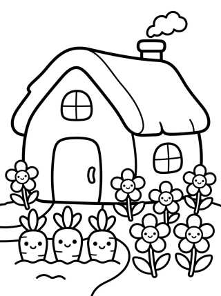 Desenho de Cottage with Garden and Veggies para colorir e imprimir grátis