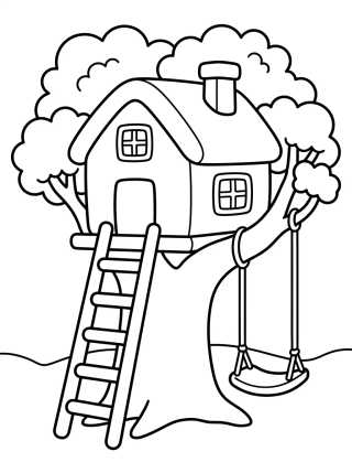Desenho de Cottage Treehouse with Swing para colorir e imprimir grátis