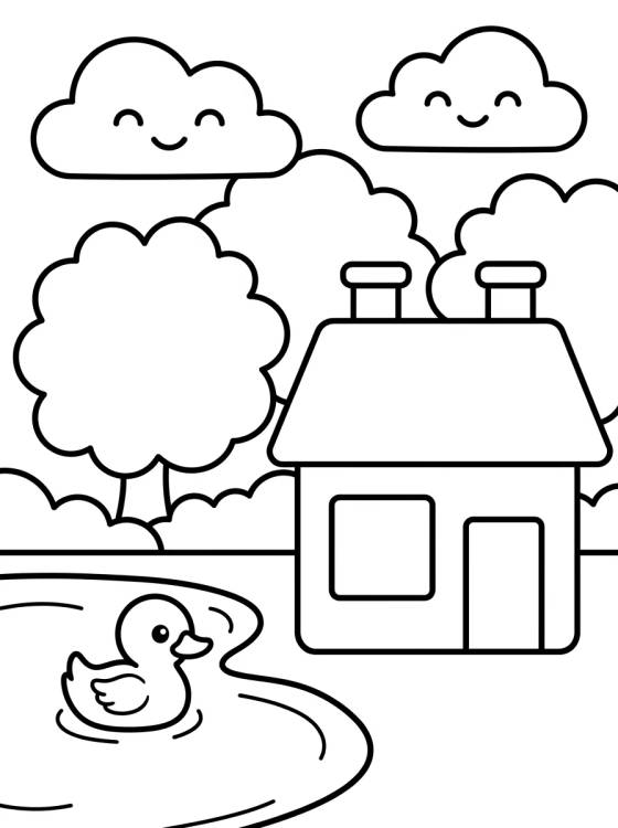 Desenho de Cottage by the Lake para colorir e imprimir grátis