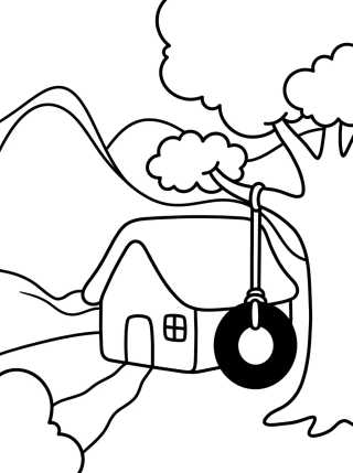 Desenho de Cottage in the Mountains with Swing para colorir e imprimir grátis