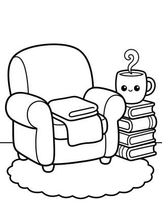 Desenho de Cozy Reading Corner with Tea para colorir e imprimir grátis