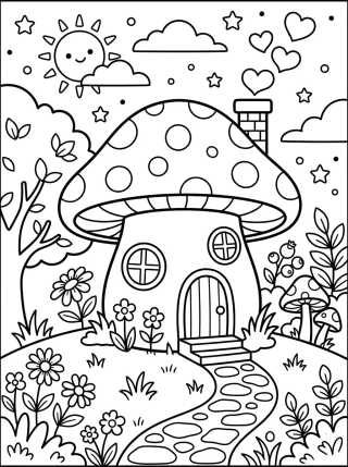 Desenho de Cute Mushroom House para colorir e imprimir grátis