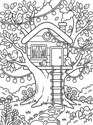 Desenho de Cozy Little Treehouse para colorir e imprimir grátis