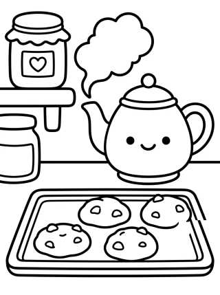Desenho de Cozy Kitchen with Warm Cookies para colorir e imprimir grátis