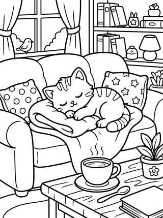 Desenho de Cute Kitty on the Sofa para colorir e imprimir grátis