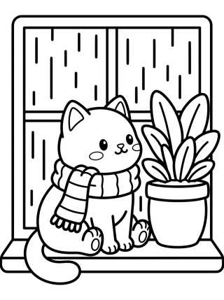 Desenho de Kitten by the Rainy Window para colorir e imprimir grátis