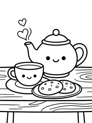 Desenho de Tea Time in the Cute Kitchen para colorir e imprimir grátis