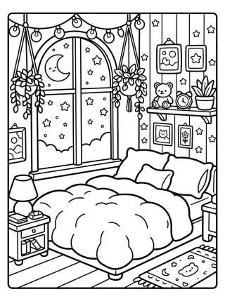 Desenho de Cozy Bedroom with a Window View para colorir e imprimir grátis