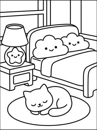 Desenho de Cozy Kawaii Bedroom para colorir e imprimir grátis