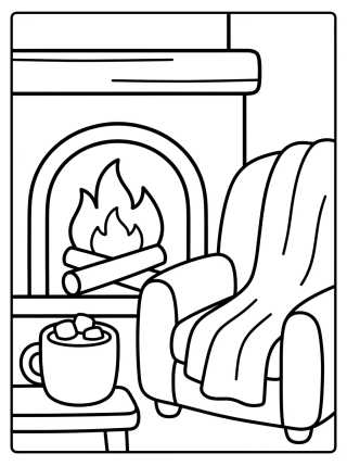 Desenho de Cozy Living Room with Fireplace para colorir e imprimir grátis