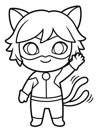 Desenho de Cute Waving Cat Noir para colorir e imprimir grátis