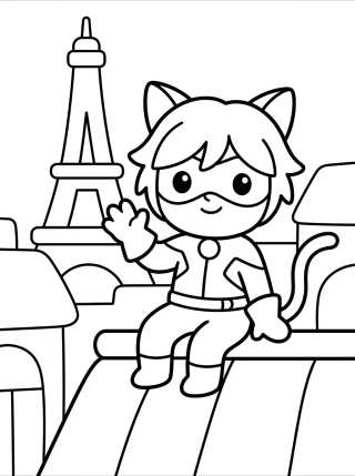 Desenho de Cat Noir Waving on Paris Rooftops para colorir e imprimir grátis