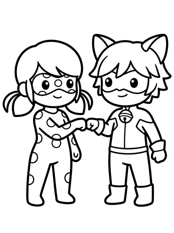 Desenho de Chibi Cat Noir and Ladybug para colorir e imprimir grátis