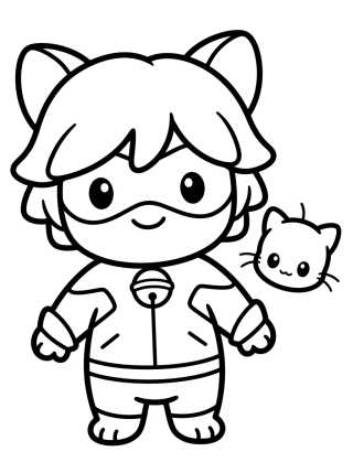 Desenho de Cat Noir and Kwami Plagg para colorir e imprimir grátis