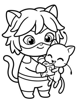 Desenho de Cute Cat Noir and Plagg para colorir e imprimir grátis