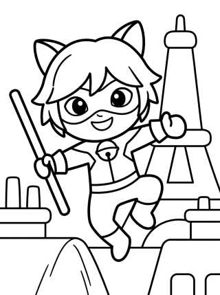 Desenho de Cat Noir Heroic Action para colorir e imprimir grátis