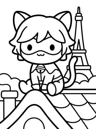 Desenho de Cat Noir on Paris Rooftops para colorir e imprimir grátis