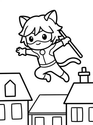 Desenho de Cat Noir Leaping Over Paris para colorir e imprimir grátis