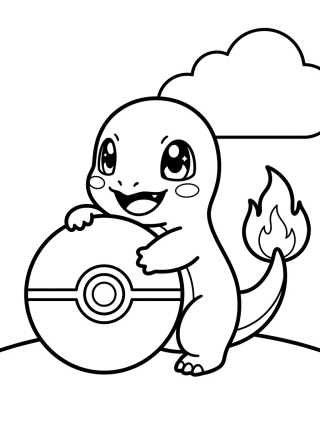 Desenho de Charmander Playing with a Pokéball para colorir e imprimir grátis