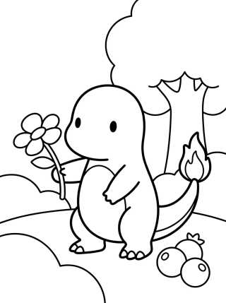Desenho de Charmander Playing in the Forest para colorir e imprimir grátis