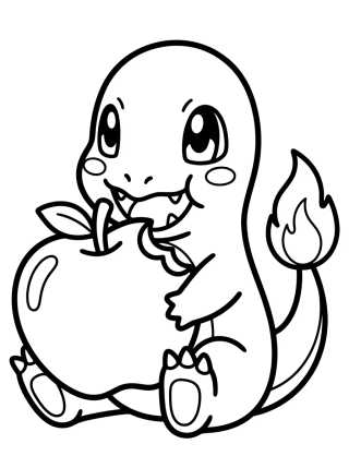 Desenho de Charmander Eating an Apple para colorir e imprimir grátis