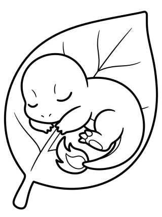 Desenho de Charmander Sleeping on a Leaf para colorir e imprimir grátis