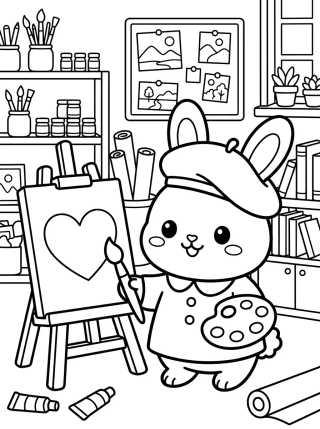 Desenho de Bunny Artist Painting para colorir e imprimir grátis