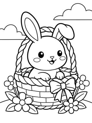 Desenho de Baby Bunny in a Basket para colorir e imprimir grátis