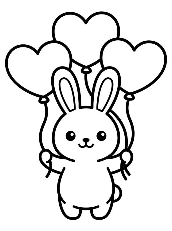 Desenho de Bunny with Heart Balloons para colorir e imprimir grátis