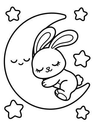 Desenho de Bunny Sleeping on the Moon para colorir e imprimir grátis