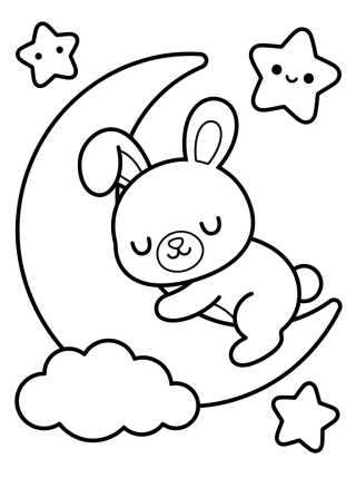 Desenho de Cute Bunny Sleeping on the Moon para colorir e imprimir grátis