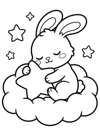 Desenho de Little Bunny Sleeping on a Cloud para colorir e imprimir grátis
