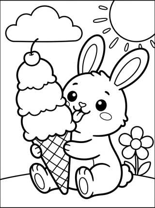 Desenho de Cute Bunny Enjoying Ice Cream para colorir e imprimir grátis