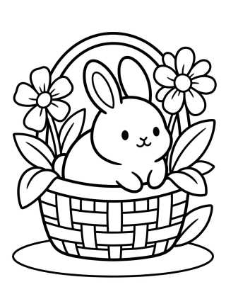 Desenho de Bunny in a Flower Basket para colorir e imprimir grátis