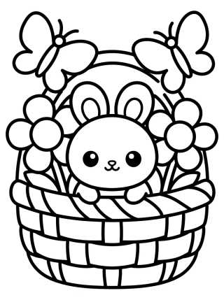 Desenho de Bunny in a Flower Basket para colorir e imprimir grátis