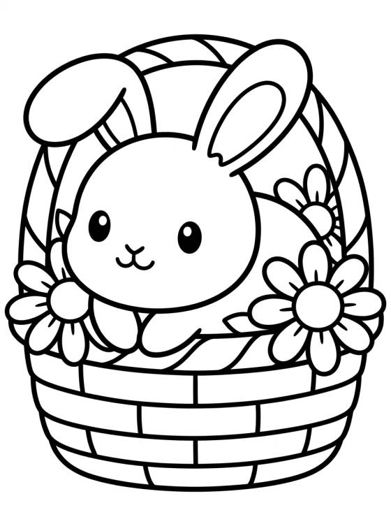 Desenho de Bunny in a Flower Basket para colorir e imprimir grátis