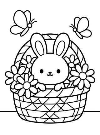 Desenho de Bunny in a Flower Basket para colorir e imprimir grátis