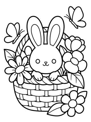 Desenho de Bunny Peeking from a Flower Basket para colorir e imprimir grátis