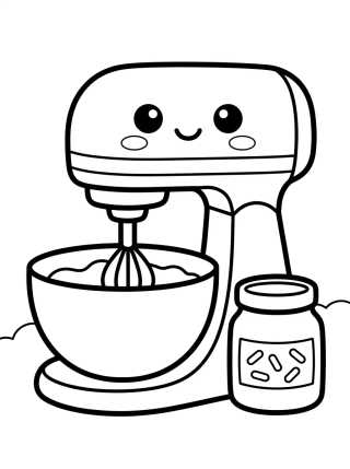 Desenho de Happy Stand Mixer Baking a Cake para colorir e imprimir grátis