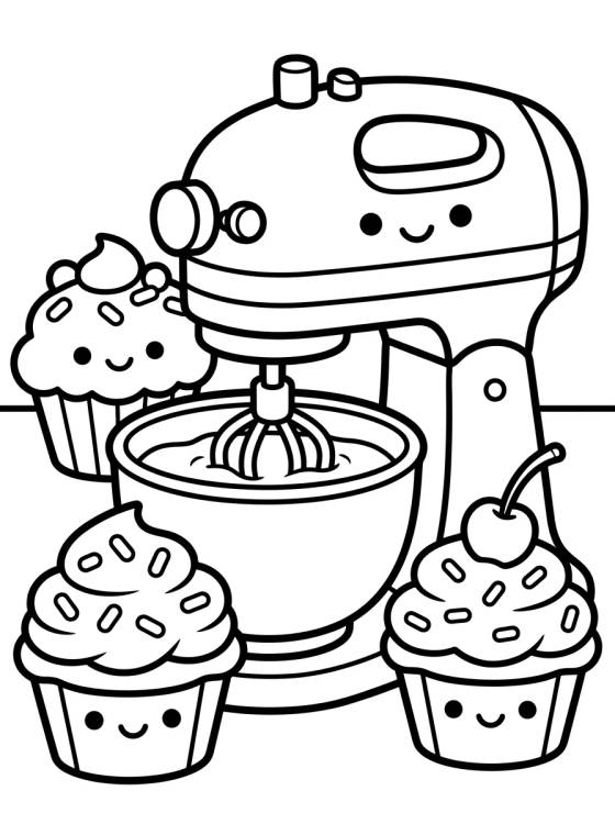 Desenho de Happy Mixer and Cupcakes para colorir e imprimir grátis